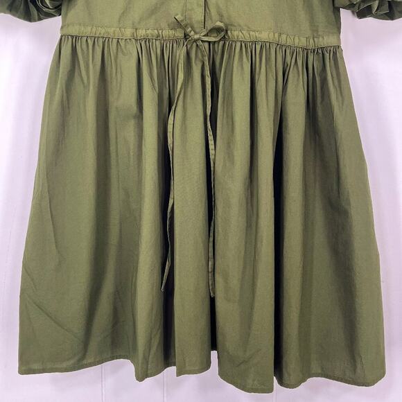 Gap Bubble Sleeve Cotton Poplin Dress Cinch Waist Button Front Size Medium Green - Picture 5 of 15